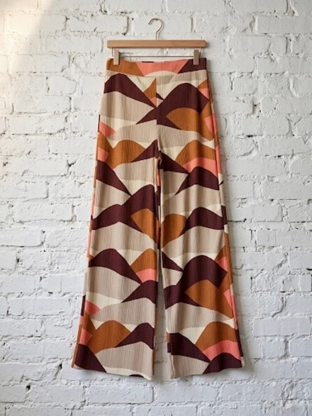Nice Things Paloma S Geometric Abstract Ribbed Knit Wide Leg Pants S 70s Retro